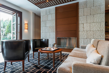 Modern home living room with fireplace