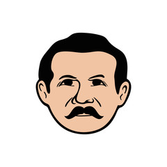Papa with Mustache Pop Art Simple Cartoon Head Illustration