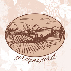Isolated symbol of vineyard on grunge background
