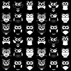 pattern with black and white owls