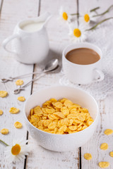 Corn flakes with milk. Healthy Breakfast.selective focus