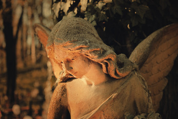Vintage image of a sad angel on a cemetery