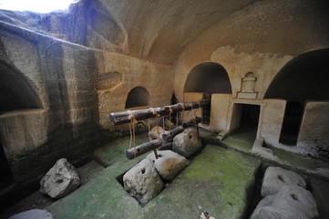 Underground Olive oil press cave at Tel Marsha, Israel
