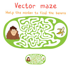 Vector Maze, Labyrinth with Monkey and Banana.