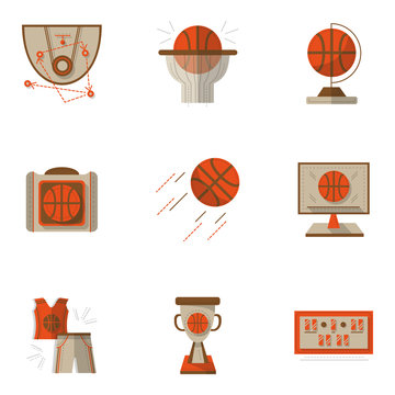 Colored basketball flat icons set