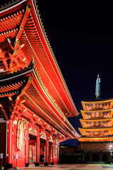 Fototapeta na wymiar Sensoji-ji Red Japanese Temple in Asakusa, Tokyo