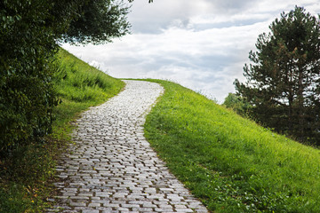 Summer background with park lane leading up