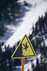 danger steep cliff mountain sign, 