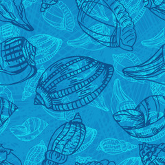 Vector sea  pattern. Summer background with shell elements.