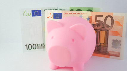 A piggy bank with euro bills