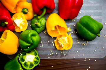 Colorful Bell Peppers on the Chopping Board