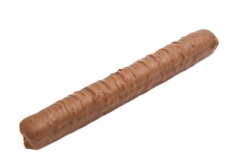 single chocolate bar on white