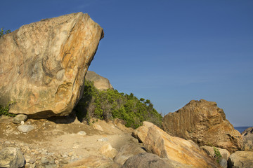 Glacial boulders on beach moraine, Hammonasset State Park, Madison, Connecticut.