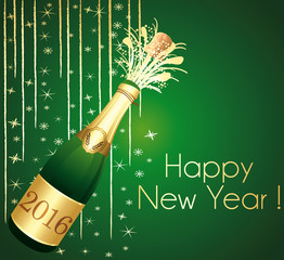 Happy new year gold and green greeting card. Vector illustration.	