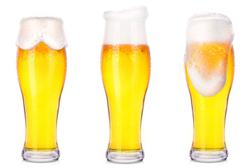 Frosty glasses of light beer isolated 