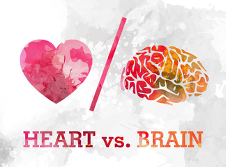 heart and brain, love and logic conflict watercolor vector illustration - 91448714