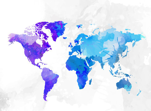 World map watercolor background vector illustration