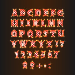 Glowing alphabet on a dark background. Vector illustration.