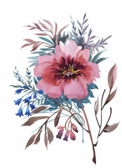 Watercolor flowers in classical style on a white background