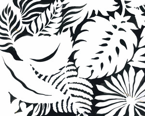 Watercolor garden flowers isolated on white background, Japanese