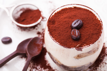 Tiramisu, traditional Italian dessert in a glass