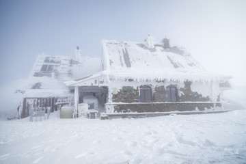 Mountain shelter on top of the hill