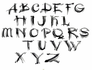 Watercolor hand drawn alphabet. Vector illustration. Brush