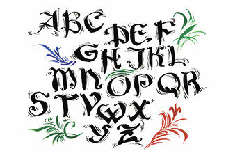 Watercolor hand drawn alphabet. Vector illustration. Brush