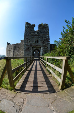 Coity Castle Bridgend South Wales medieval moat draw bridge old stone building keep 
