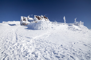 Mountain shelter on top of the hill