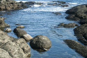 Sea rocks on sea coast in summer