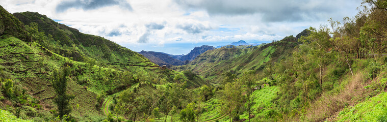 Fototapeta premium Panoramic view of Serra Malagueta mountains in Santiago Island