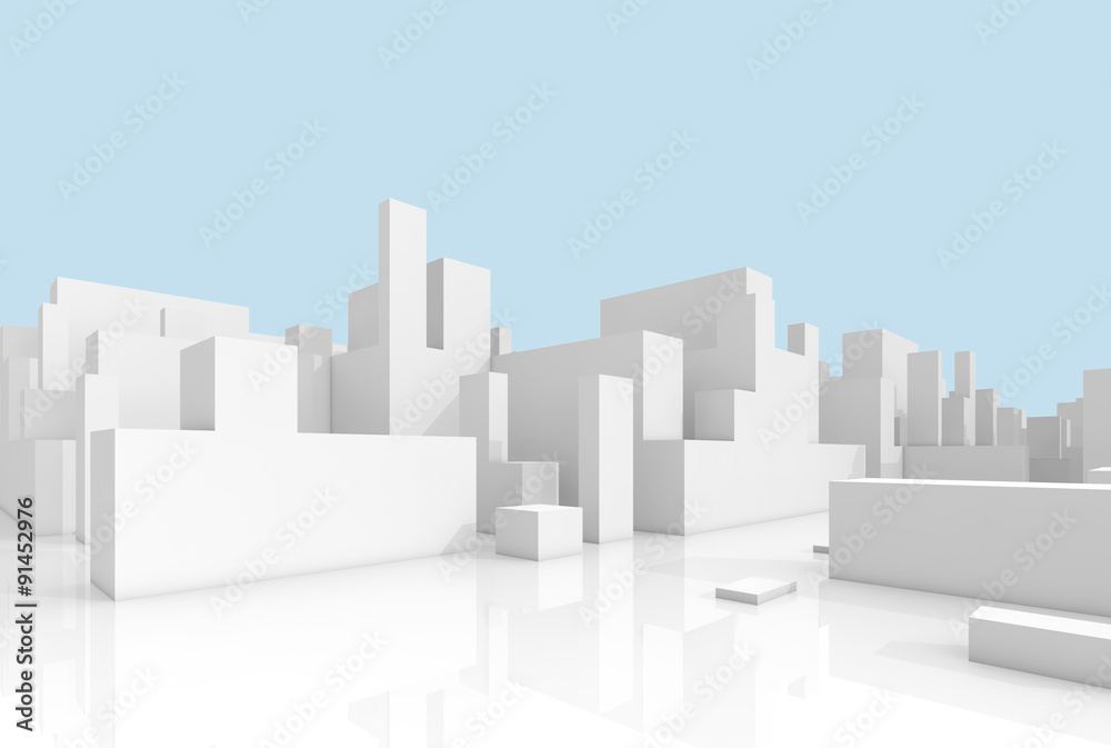 Wall mural abstract white 3d cityscape over light blue