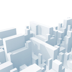 Abstract light blue schematic 3d cityscape isolated