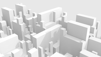 Abstract white schematic 3d cityscape over gray