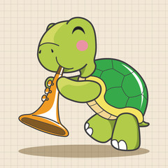 animal turtle playing instrument cartoon theme elements