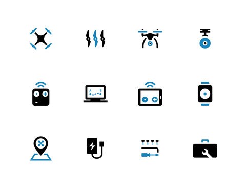 Quadcopter duotone icons on white background.