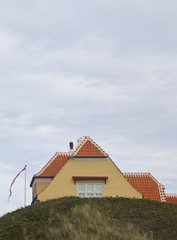 Concreted Roof Tiles. In the north of Denmark, house are traditionally and still today, painted yellow with a white trim. Storms can be so wild here that the roof tiles need to be concreted in.