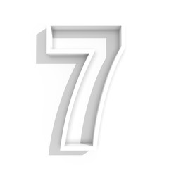 white isolated number 7 seven in white background with shadow