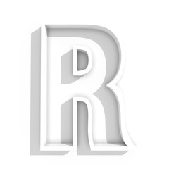 white isolated letter R in white background with shadow