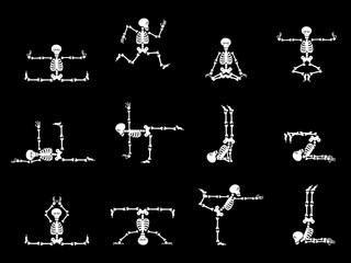 Set design elements: funny skeletons - dancing and yoga