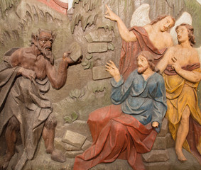 Banska Stiavnica - carved relief of Temptation of Jesus on the desert