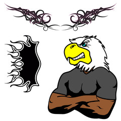 Strong angry eagle muscle cartoon tattoo pack in vector fromat