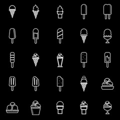 Ice cream line icons on black background
