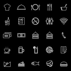 Restaurant line icons on black background