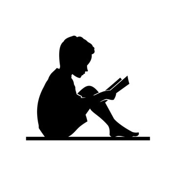Kid Boy Child Read a Book Vector Silhouette