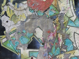 Aging Wall: Peeling Paint with Abstract Colorful Pattern  