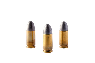 9mm bullet for a gun isolated on white background.