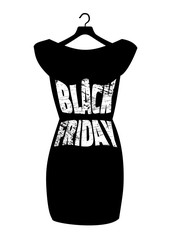 Vector icon poster little black dress - Black Friday. Black Friday lettering on the fashionable black dress