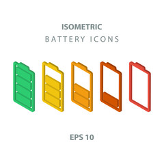 Set of color isometric battery icons.